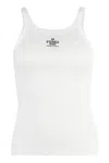 Fendi Women White Ribbed Tank Top With Contrasting Logo Embroidery In Stretch Cotton Woman In Multi