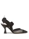 Fendi Hummingbird Leather And Mesh Slingbacks Shoes In Black