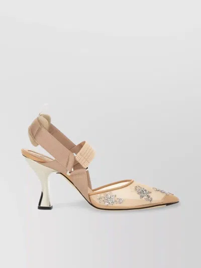 Fendi Hummingbird Lite Mesh Embellished Pumps In Silver