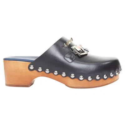Pre-owned Fendi Hypnoteyes Monster Bag Bug Stud Embellished Brown Wooden Clog Mules Eu40