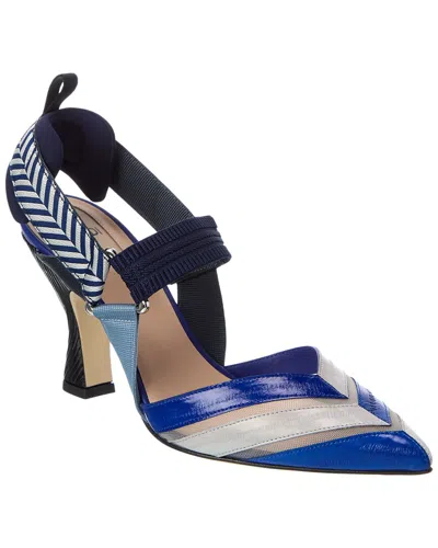 Fendi Iconic Colibri Leather Slingback Pump In Blue