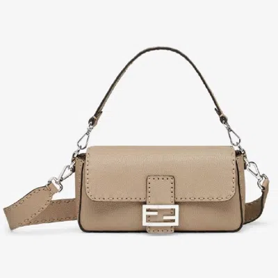 Fendi Dove Grey Selleria Bag With 612 Hand-sewn Topstitches In Nude