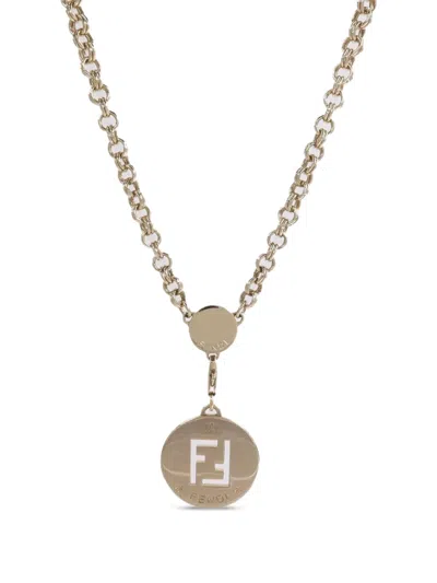 Pre-owned Fendi Identification Pendant Necklace In Gold