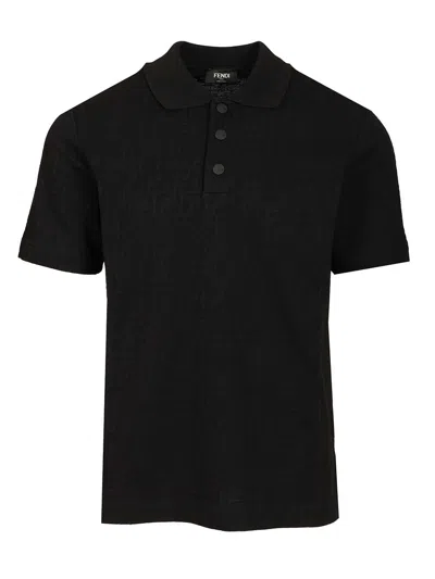 Fendi In Black Ff Piquet Jacquard Polo Shirt Black