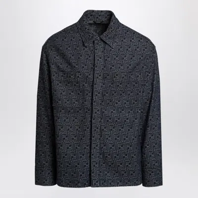 Fendi Indigo Blue Jacket With Ff Jacquard Men