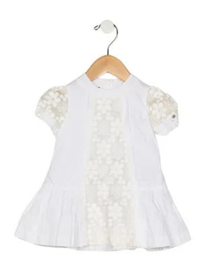 Pre-owned Fendi Babies' Infant Girls' Ruffled Short-sleeve Dress In White