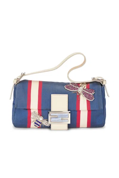 Pre-owned Fendi Insect Baguette Shoulder Bag In Blue