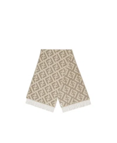 Fendi Intarsia-knit Cashmere Scarf In Nude