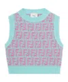 Fendi Light Blue Vest Sweater For Girl With Ff In Blue