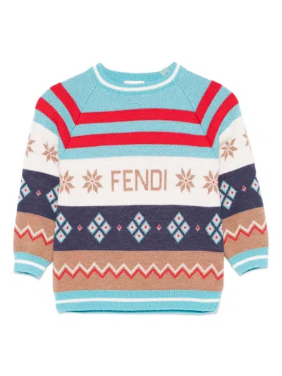 Fendi Babies' Intarsia-knit Sweater In Blue