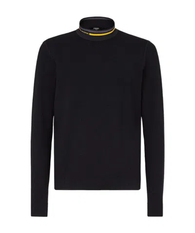 Fendi Intarsia-logo High-neck Jumper In Black