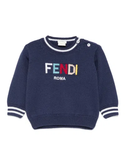 Fendi Babies' Intarsia-logo Sweater In Blue