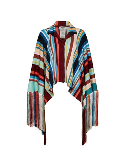 Fendi Multicolor Striped Viscose Knit Poncho Shirt In Brown