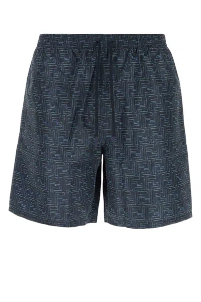Fendi Printed Stretch Nylon Swimming Shorts In Blue