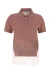 Fendi Cashmere Blend Polo Shirt With Lace Hem In Pink