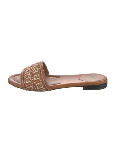 Pre-owned Fendi Intrecciato Weave Leather Slides In Brown