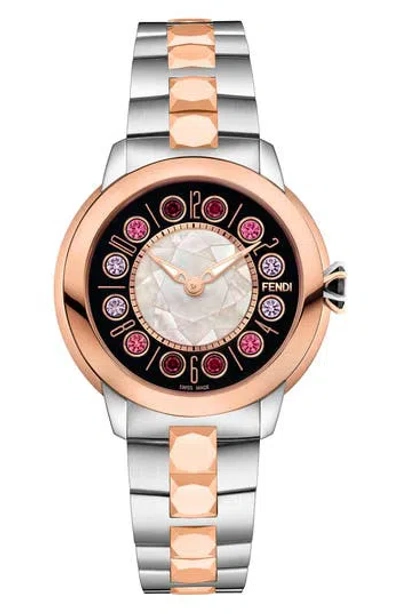Fendi Ishine Rotating Stone Bracelet Watch, 38mm In Rose Gold/stainless Steel