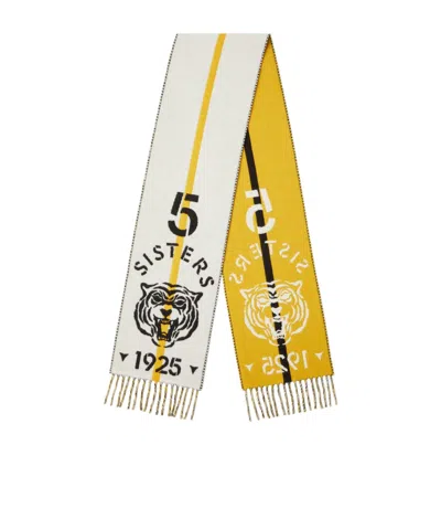 Fendi Ivory And Yellow Wool And Cashmere 5 Sisters Scarf In Multi