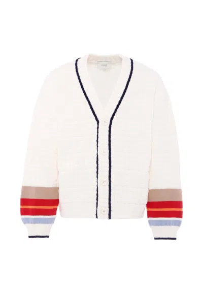 Fendi Ivory Cardigan Will All-over Ff For Kids In Neutral
