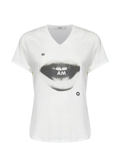 Fendi Ivory Cotton Jersey T-shirt With Ti Amo Print In White