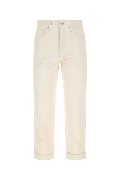 Fendi Man Ivory Denim Jeans In White