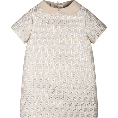 Fendi Ivory Dress For Baby Girl With Double F