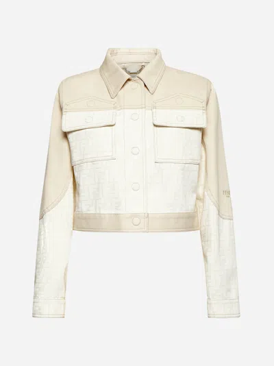 Fendi Two-tone Denim Jacket Casual Jackets, Parka Beige In White