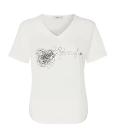 Fendi Ivory Jersey T-shirt With Groviglio Print In Neutral