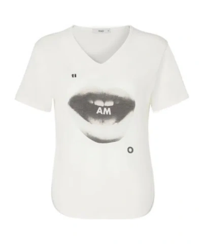 Fendi Ivory Jersey T-shirt With Ti Amo Print In White