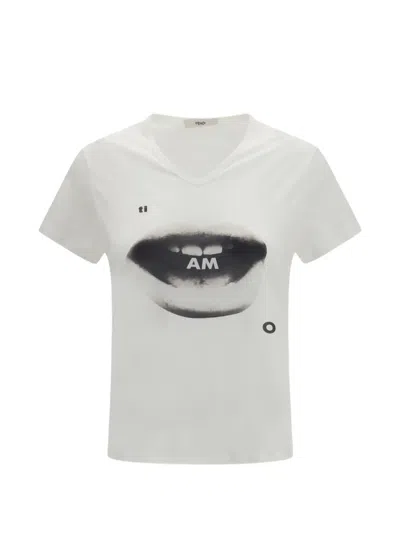 Fendi Ivory Jersey T-shirt With Ti Amo Print In Gray
