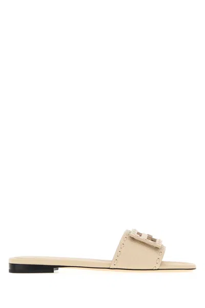 Fendi Ivory Leather Baguette Slippers In Neutral