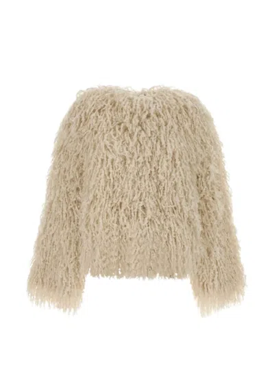 Fendi Ivory Long-pile Knitted Jacket In Neutral