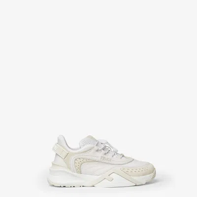 FENDI FENDI IVORY MESH AND SUEDE FENDI FLOW SNEAKERS