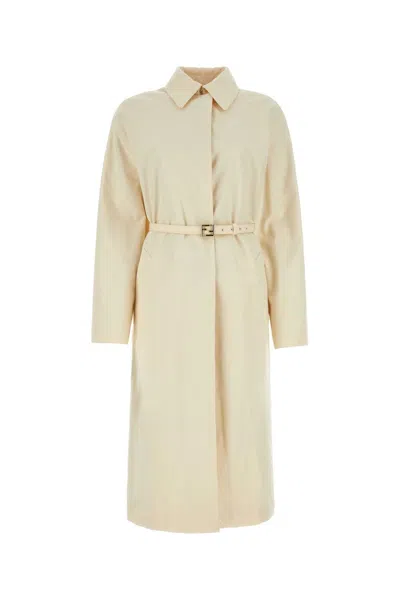 FENDI FENDI IVORY POLYESTER BLEND OVERCOAT