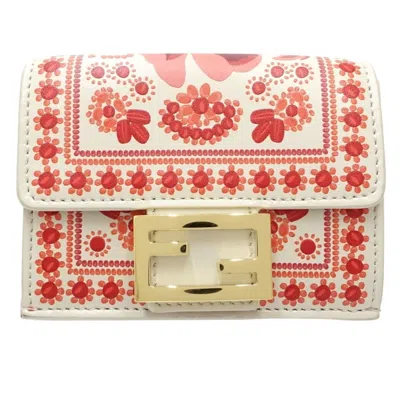 Pre-owned Fendi Ivory Red Color Leather Wallet (tri-fold) ()