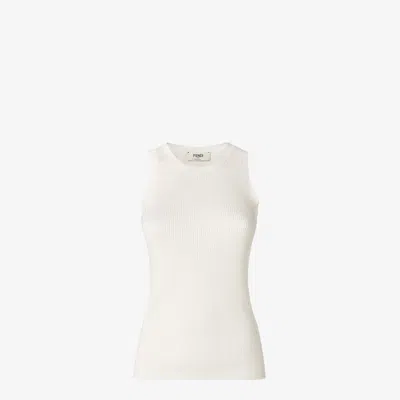 Fendi Ivory Ribbed Top In Silk Blend In White