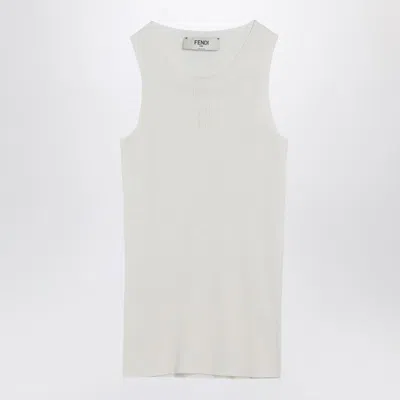 Fendi Ivory Ribbed Top In Silk Blend Women In White