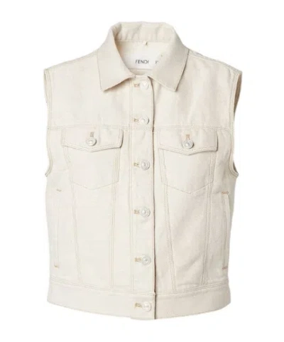 Fendi Ivory Selleria Denim Gilet In Neutral