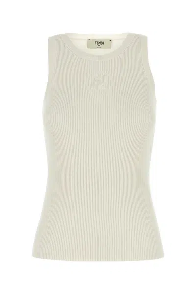 Fendi Top In Misto Seta Avorio Donna In Neutral