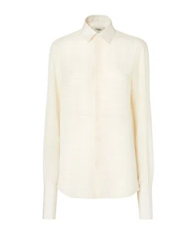 Fendi Ivory Silk Jacquard Shirt In White