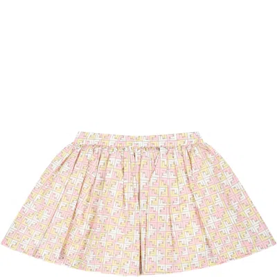 Fendi Ivory Skirt For Baby Girl With Iconic Ff In Pink