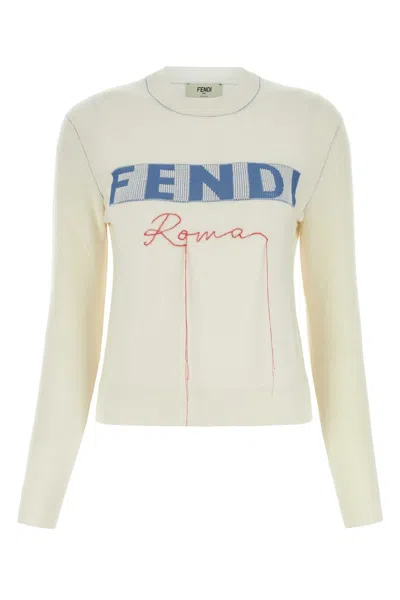 Fendi Ivory Stretch Cashmere Blend Sweater In Neutral