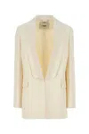 Fendi Wool Blend Blazer With Flap Pockets In Neutral