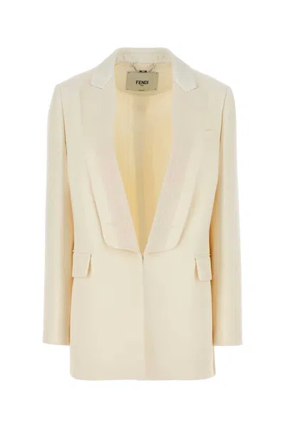 FENDI FENDI IVORY WOOL BLEND BLAZER