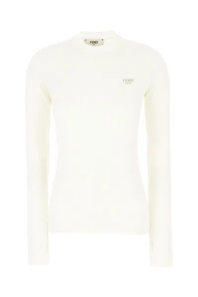 Fendi Ivory Wool Blend Sweater In White