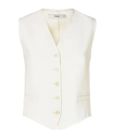 Fendi Ivory Wool Gilet In White