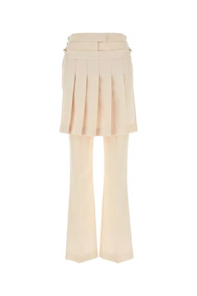 Fendi Ivory Wool Pant In Neutral