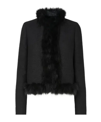 Fendi Jacket Black Wool And Fox Fur Blouson