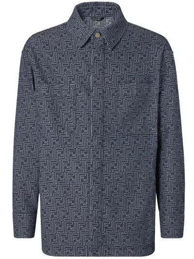 Fendi Giubbino In Denim Ricamato Uomo In Blue