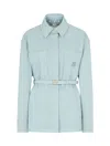 Fendi Denim Jacket With Belted Waist And Front Pockets In Blue